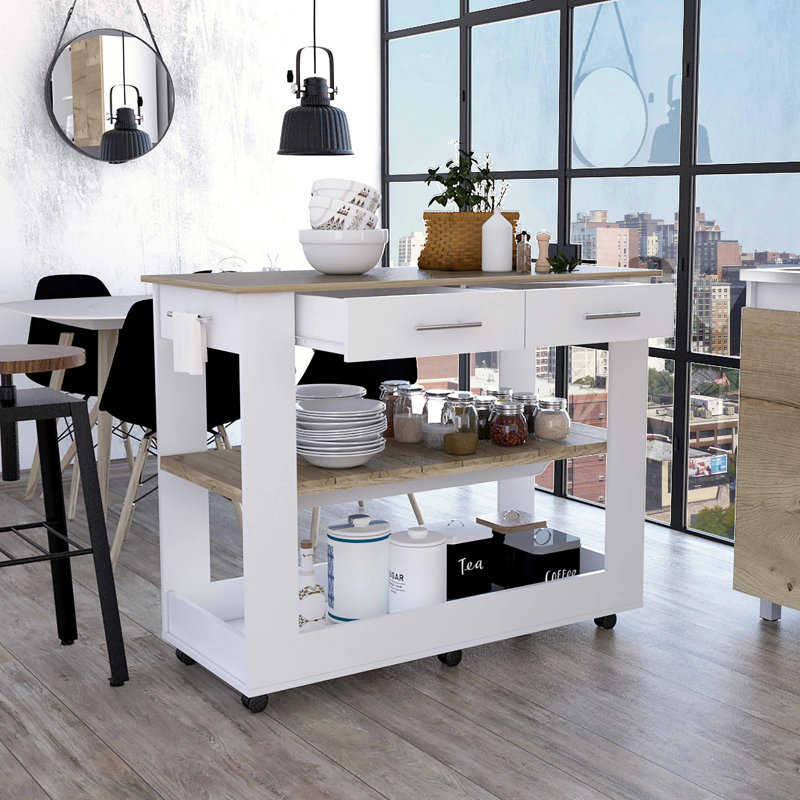 Brooklyn 46 Kitchen Island, Two Shelves, Two Drawers, White
