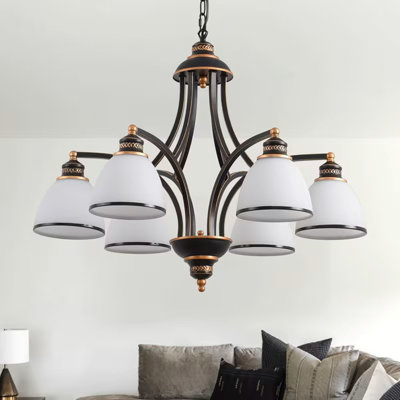 6-Light Chandelier With Plexiglass Shades, Adjustable Height, Wrought Iron Hanging Ceiling Light, Modern Retro Rustic Pendant Light For Dining Room, Living Room, Bedroom
