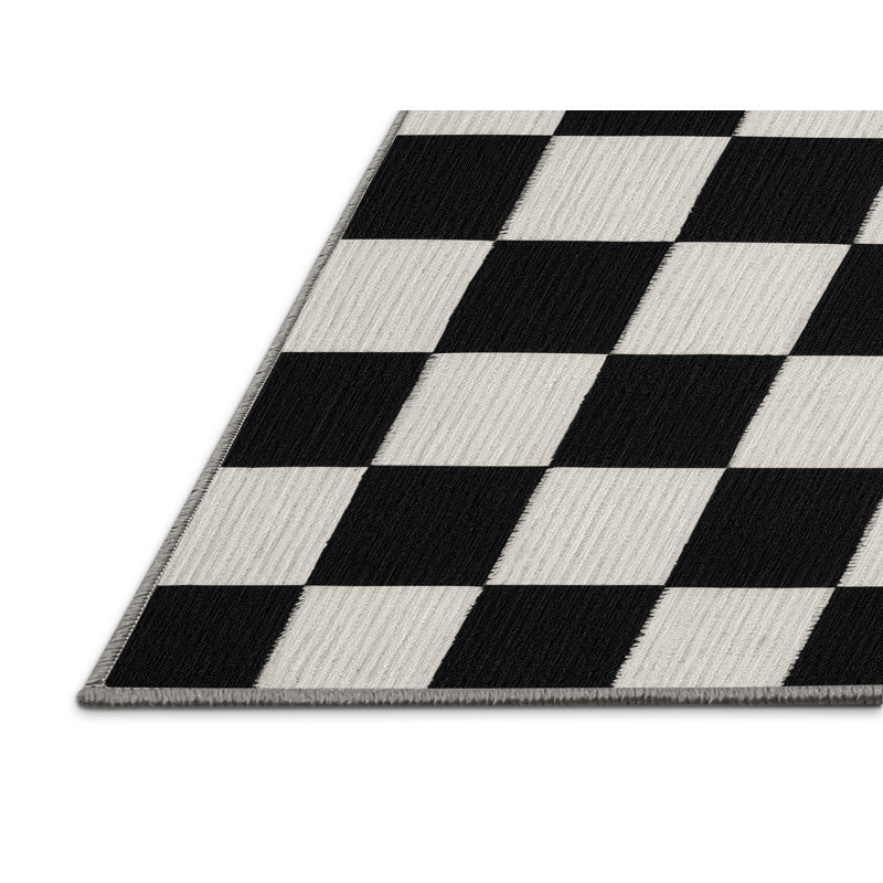 Machine Washable Checkered Gray Area Rug, Round 5'