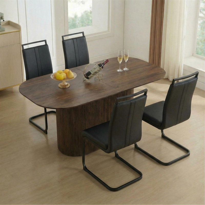 5-piece Modern Oval Dining Table Set With Cantilever Chairs, Brown