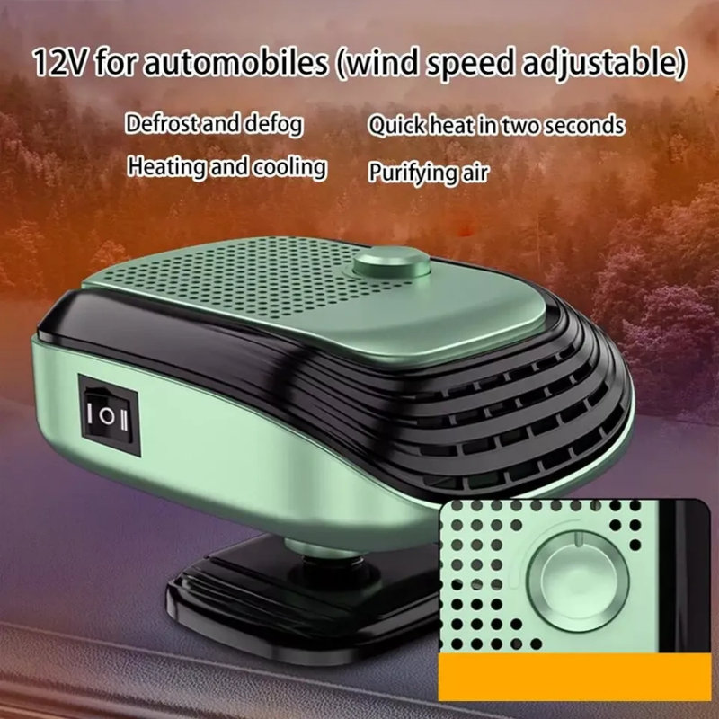 Car Heater Defroster 12v Windshield Defogger 360° Rotation Heating Cooling Fan, Green