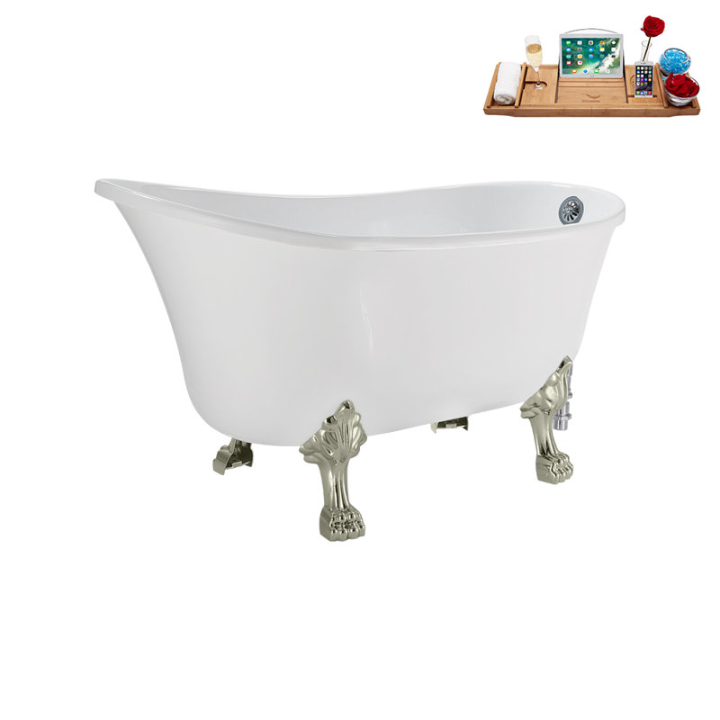 51.2'' x 25.6'' Soaking Acrylic Bathtub, Brushed Nickel, Polished Chrome