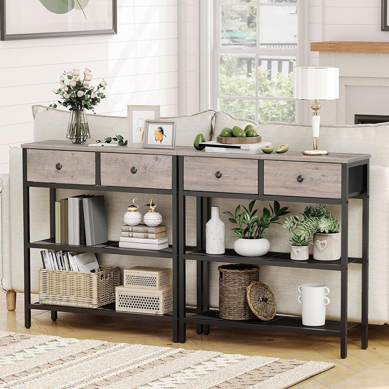 Narrow Console Table With 2 Fabric Drawers, Small E...