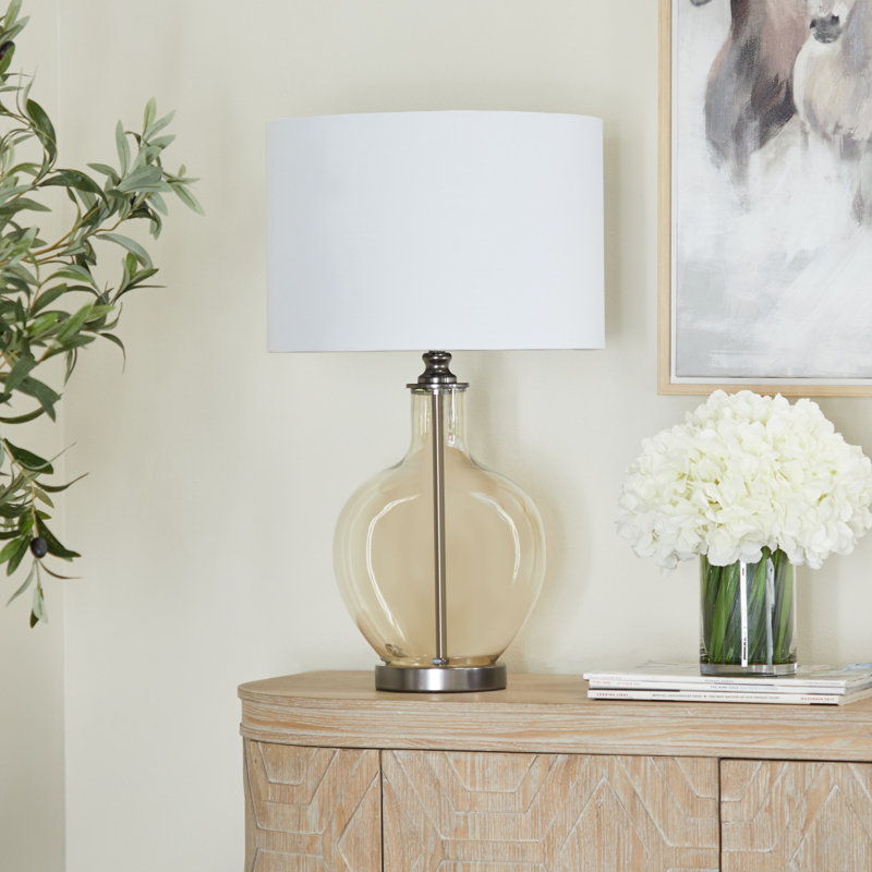 Glass Champagne Table Lamp with Drum Shade