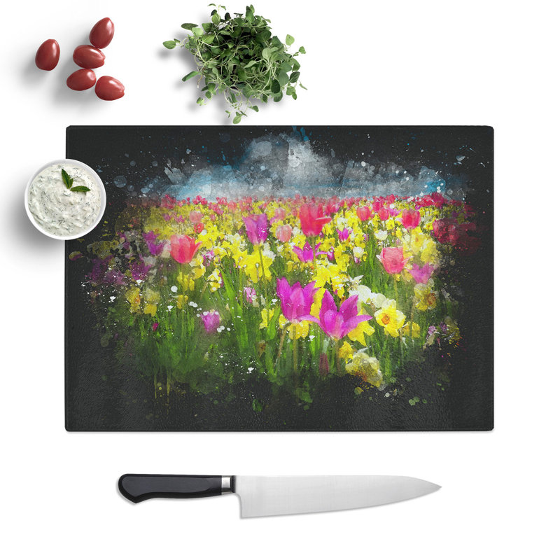 Meadow of Flowers Paint Splash Chopping Board, 28.5cm W x 39cm L