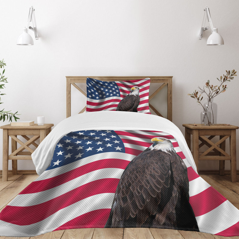 Patriotic American Flag and Eagle Twin Bedspread Set