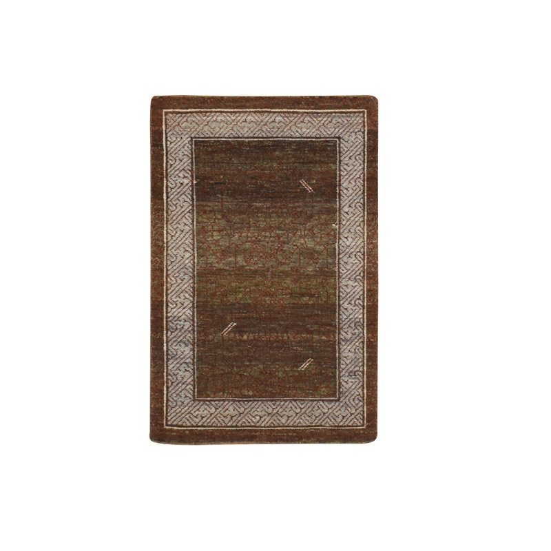 2 pi x 3 pi 2 po nuances de brun, noué à la main, motif complexe d'influence Khotan, velours zéro, 100% laine, tapis d'échantillon, tapis oriental