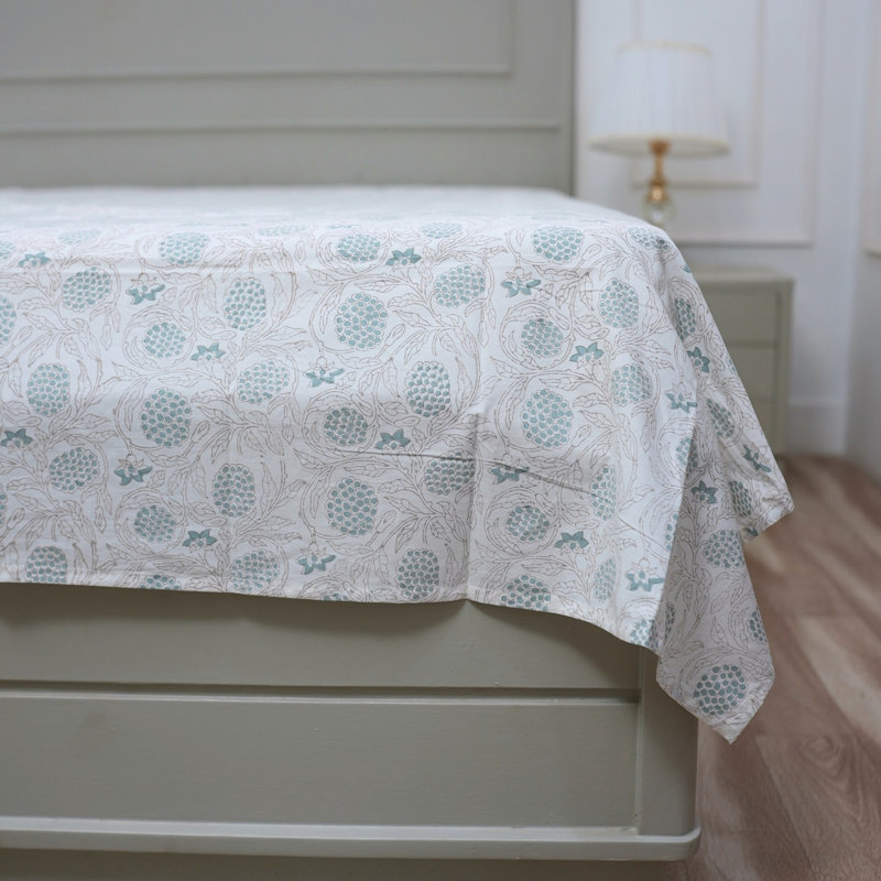 Fabdivine Pure Cotton Bedsheet Set – Handcrafted Comfort with Matching Pillow Covers, Merakhi, Blue/Gray Floral