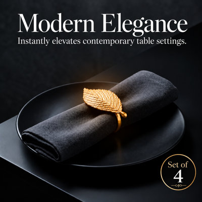Elegant Leaf Napkin Rings Set of 4 – Christmas Table Decor with Gold and Silver Finish for Dining