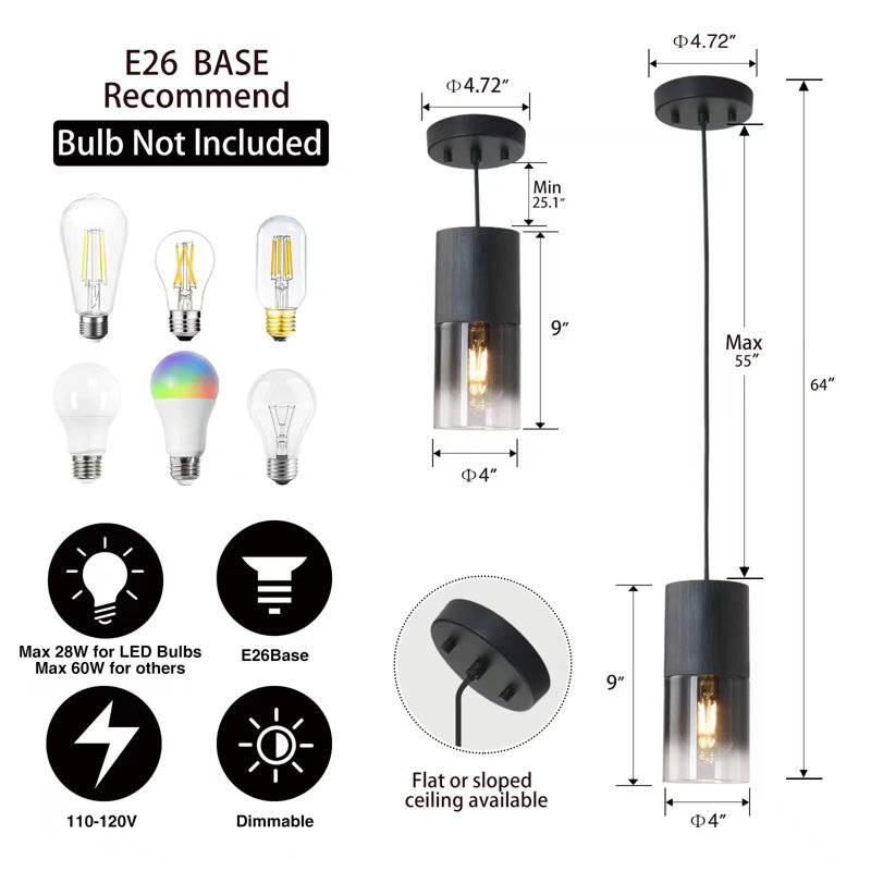 Ensemble de 3 luminaires suspendus modernes Grishilde pour îlot de cuisine, Noir mat