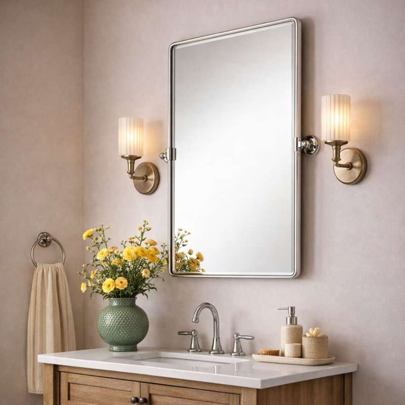 Miroir mural de salle de bain Woodvale, Chrome, 30" x 24"