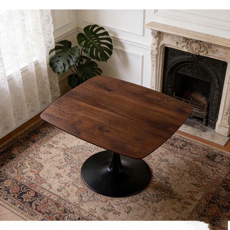 42 Inch Square Dining Table, Walnut/Black, 28.93"H x 42.12"L x 42.12"W