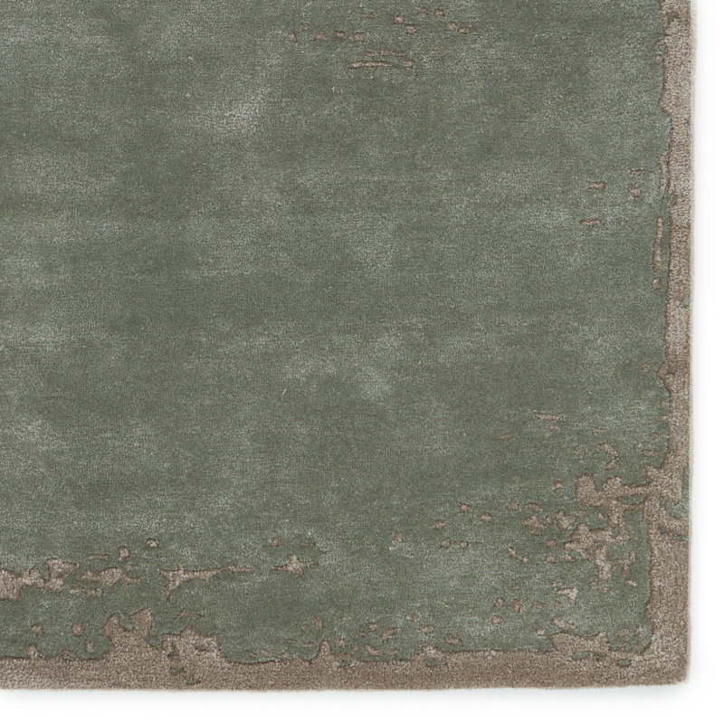 Tapis sauge / taupe abstrait fait à la main (10 pi x 14 pi), Rectangle de 10 pi x 14 pi