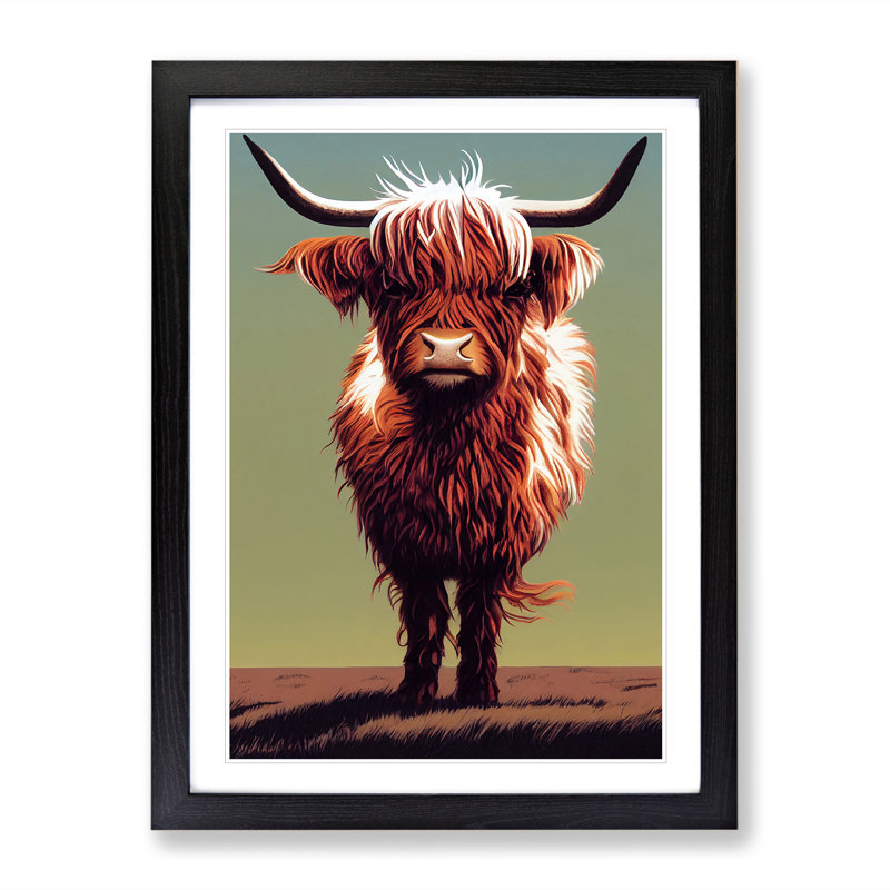 A Curious Highland Cow - Single Picture Frame Print, 64cm H x 46cm W x 2cm D, Black Framed
