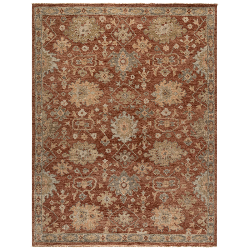 Southwestern Hand-Knotted Wool Rust / Grey Area Rug, Rectangle 8' x 10'