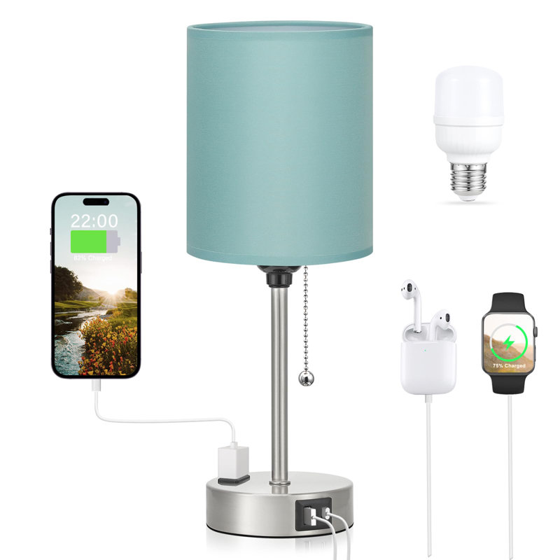 Petite lampe de table de chevet pour la chambre à coucher, Argent argent, Sarcelle