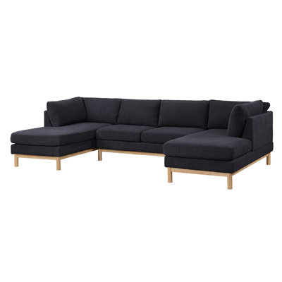 Helena Black Sherpa 124"W Double Chaise U-Shape Sectional Sofa