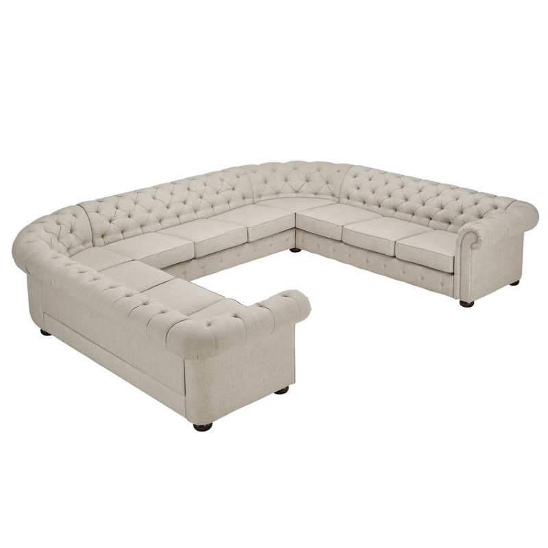 Canapé modulaire en lin de 142 po Huskins, Lin beige chiné