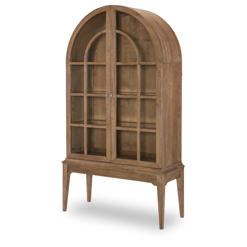 Vitrine (2 portes en verre, 3 tablettes fixes en bois avec cadre en verre, éclairage), Brun