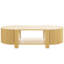 Table basse de salon, cannelée ovale 47 po, bois d'hévéa massif, 1 tablette et 2 portes de rangement ouvertes, conception fonctionnelle