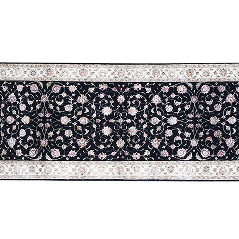 Hand-Knotted High-Quality Black and Ivory Runner