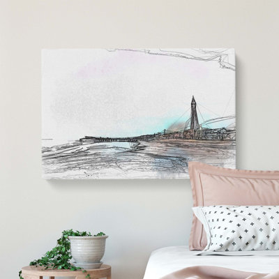 Blackpool Tower and Beach - Wrapped Canvas