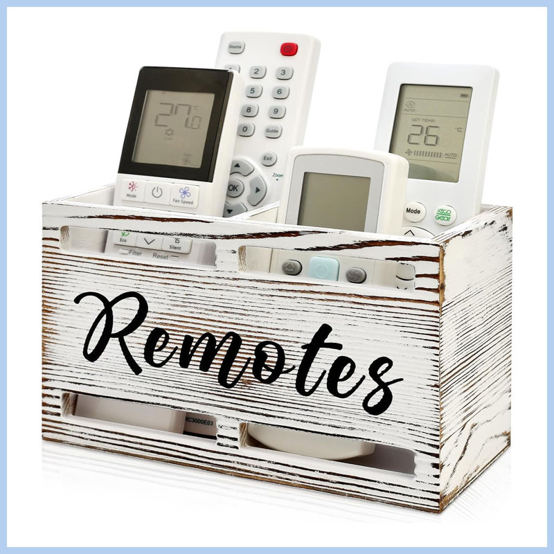 Support de télécommande en bois à 2 fentes, fixation murale et organisateur de table, blanc