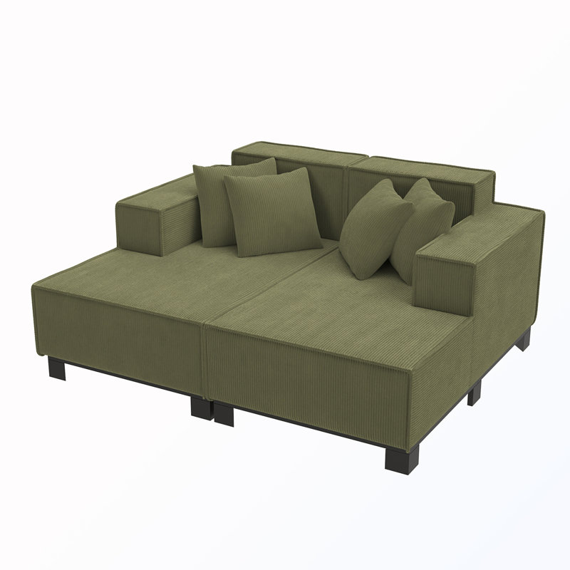 Canapé modulaire rembourré avec 4 coussins, Velours côtelé vert