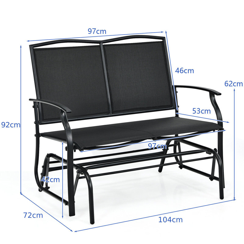 2-Person Patio Swing Outdoor Loveseat Chair Metal Glider Bench, Black