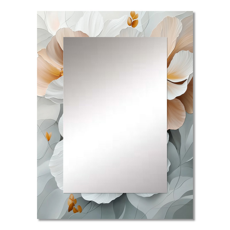 Blanc et rose marbre pivoines élégance III - miroir unique pivoines, grand miroir mural traditionnel, art imprimé en métal