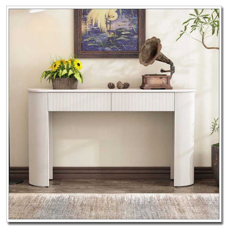 Console avec rangement, plateau ovale et 2 tiroirs, table d'entrée avec conception cannelée