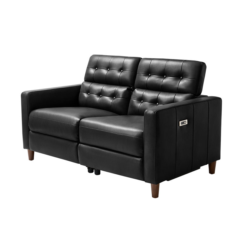 Gurdarshan Leather Dual-Motor Power Reclining Sofa, Black
