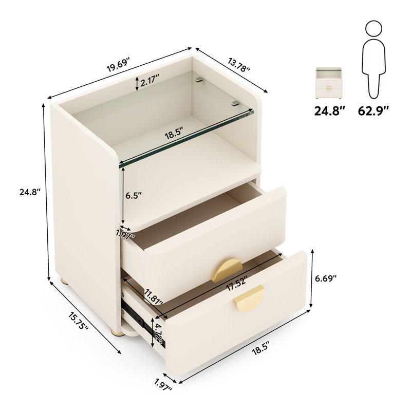 19.69'' W Nightstand, Off White, 1