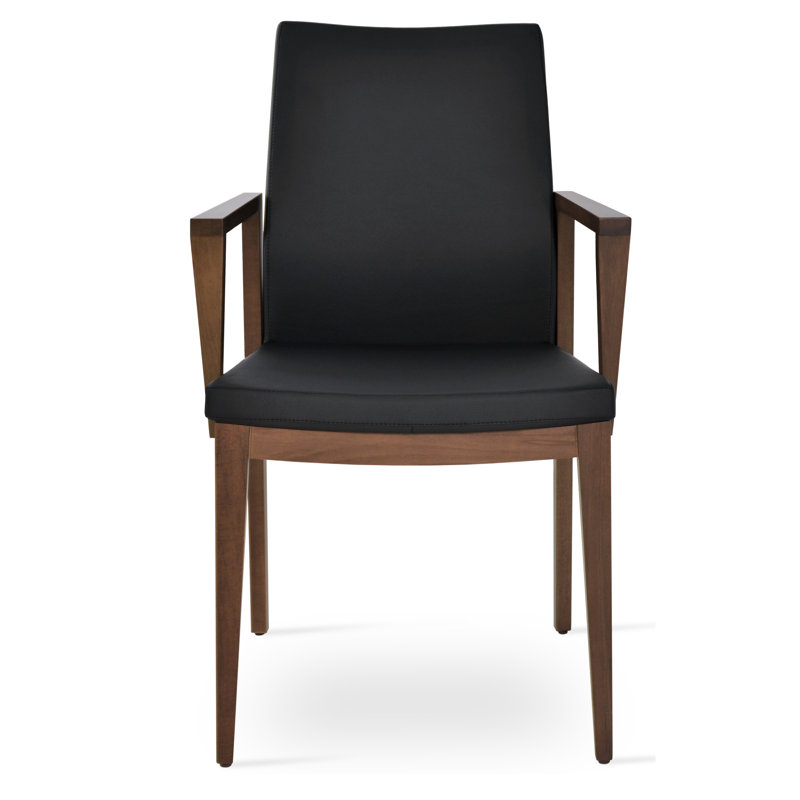 Fauteuil Pasha, Similicuir noir, Noyer