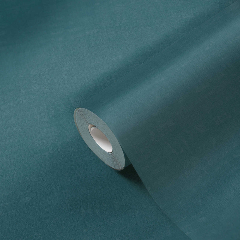 Fusion Linen Effect Textured 32.97' L x 20.87" W Wallpaper Roll, Turquoise
