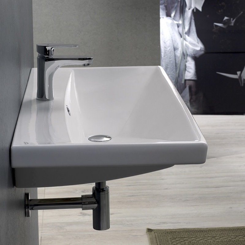 CeraStyle By Nameeks Elite 17.72'' White Ceramic Rectangular Drop-in, Wall Mount Bathroom Sink with Overflow, Single Hole