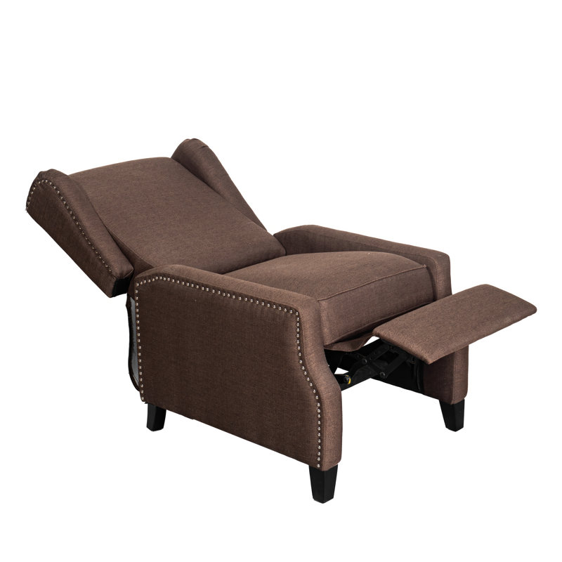 Suzie Polyester Fabric Upholstered Slim Wingback Push Back Recliner, Brown