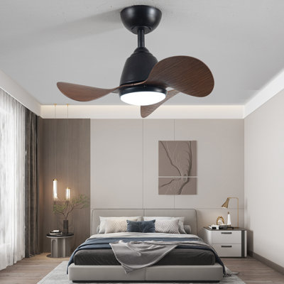 Cian Modern Antique Bronze Lighted Ceiling Fan With Wood Finish 3-Blades LED Remote Control