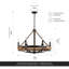 Lustre rustique en roue de chariot 6 lumières VidaLite Savannah, brun naturel et noir mat, longueur de suspension réglable, plafond incliné adaptable