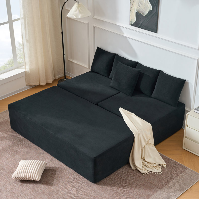 Canapé modulaire en velours modulaire, siège profond en forme de L avec méridienne, style nuage moderne pour le salon, aucun assemblage requis, noir