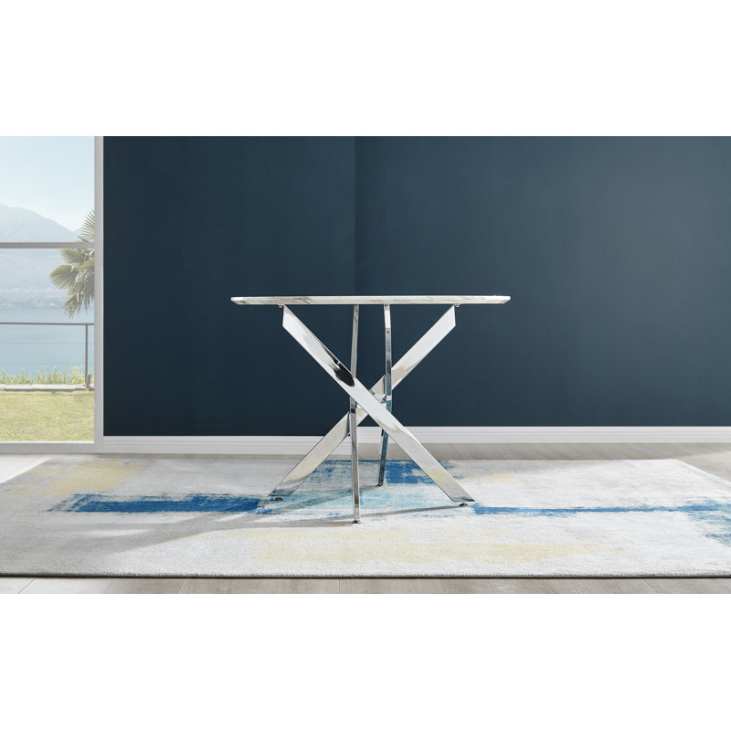 Luxury Marble Effect Round Dining Table, 75 x 100 x 100cm,Silver, Silver