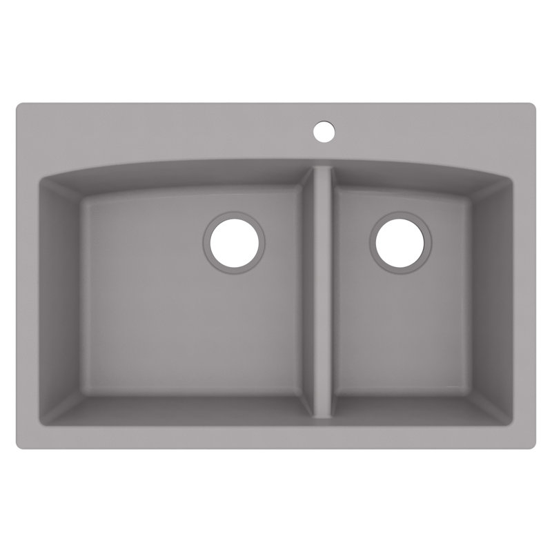 Karran Drop-in Quartz Composite 33'' X 22'' 1-Hole 60/40 Double Bowl Kitchen Sink, Gray