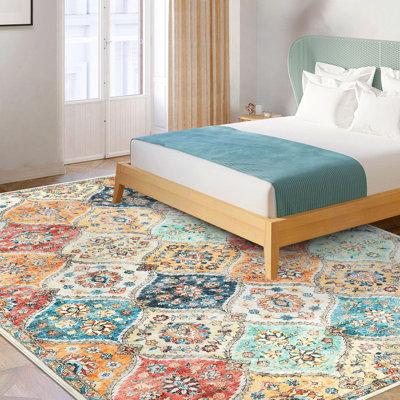 Rectangle Floral Washable Area Rug