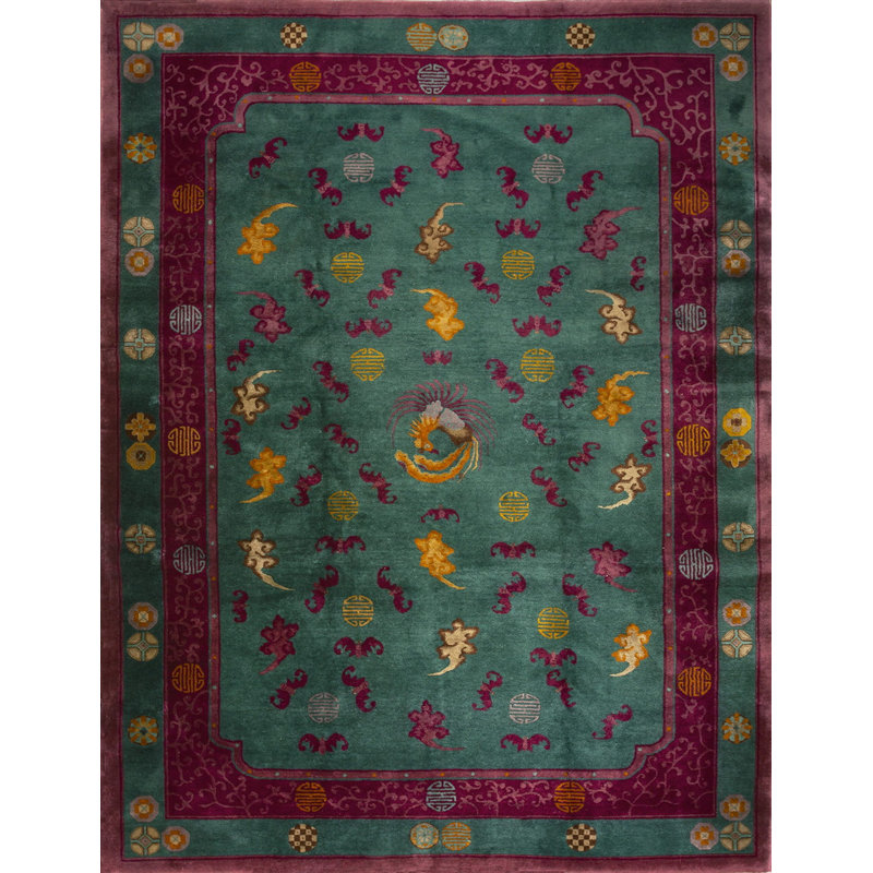 Antique Art Deco Chinese Geometric Knotted Rug