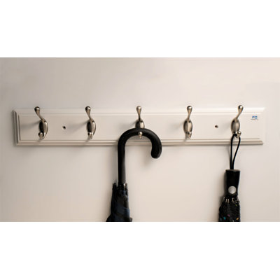 Portemanteaux mural robuste 27 po avec 10 crochets FantasHome - blanc / argent, nickel satiné Bella