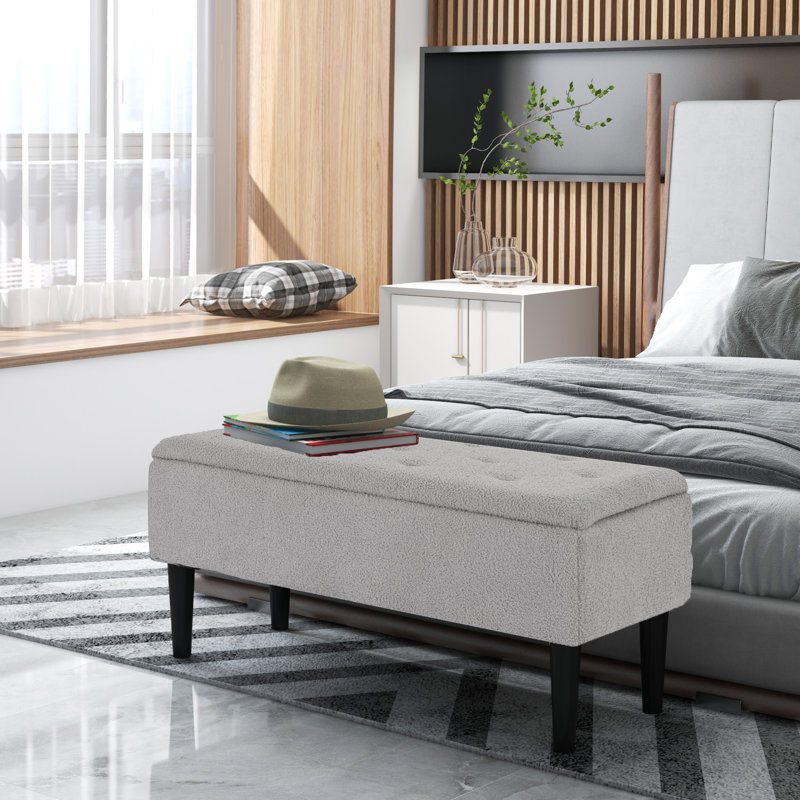 Margaet Polyester Upholstered Storage Bench, Gray