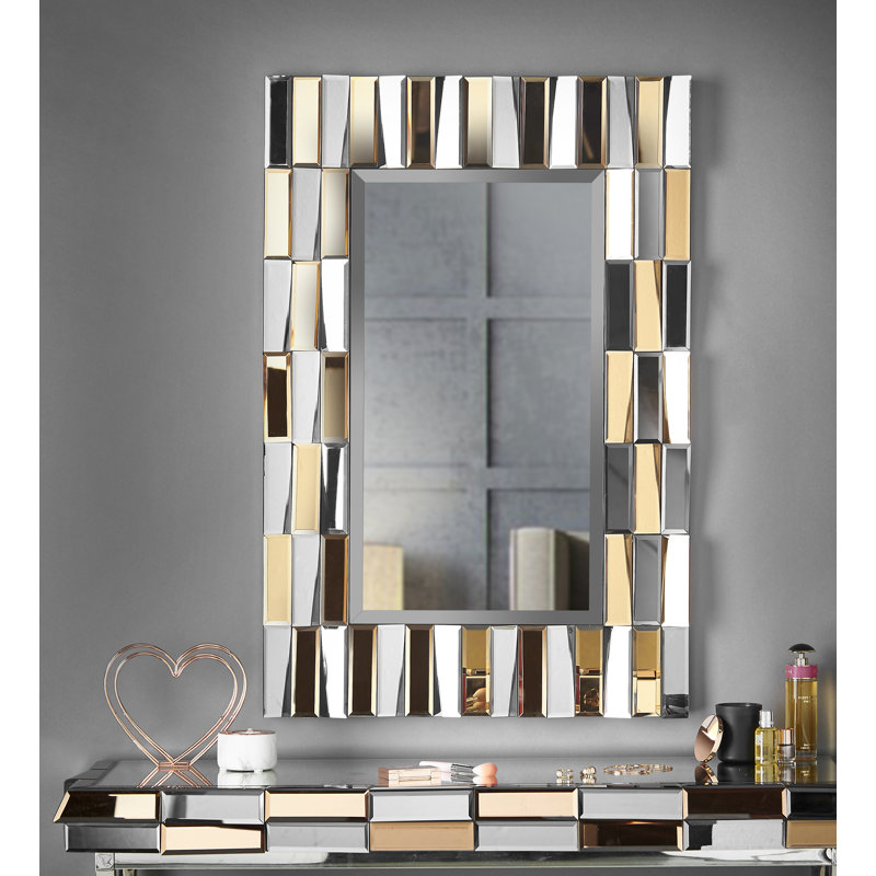 Jennette Glass Wall Mirror, Rose Gold/Silver