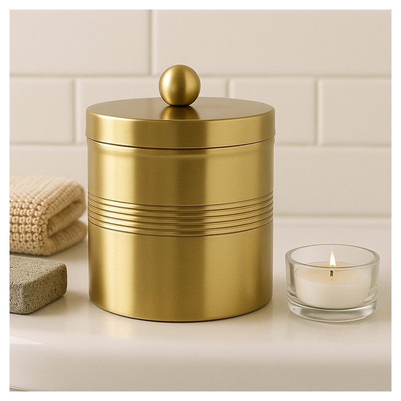 Meuble-lavabo en acier inoxydable doré pour cotons-tiges et rondes en coton
