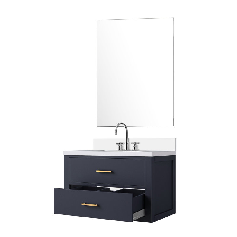 Meuble-lavabo pour salle de bain, comptoir en marbre de culture, robinet, meuble-lavabo 28 po à miroir, 28 po, Bleu