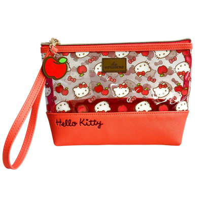 Hello Kitty Tapered Cute Makeup Pouch Organizer, Travel Zipper Pouch Bag With Removable Wristlet Strap